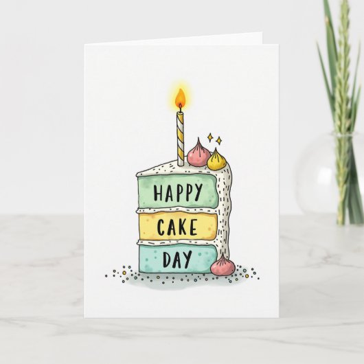 Carte de Joyeux Anniversaire avec Tranche de Gâtea (Devant)