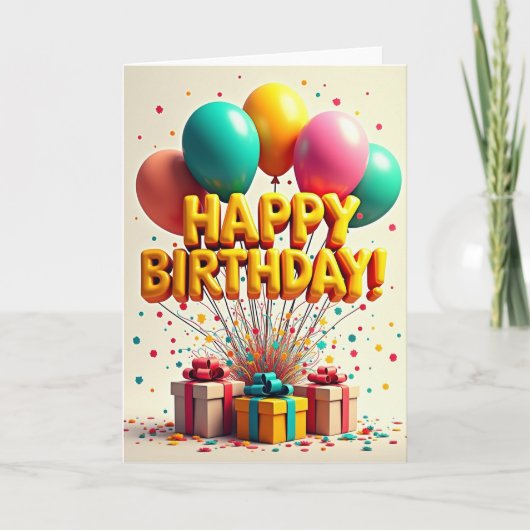 Carte de Joyeux Anniversaire Ballon Doré (Devant)