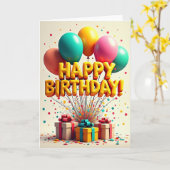 Carte de Joyeux Anniversaire Ballon Doré (Fleur jaune)