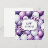 carte de joyeux anniversaire ballons violets  (Devant / Derrière)