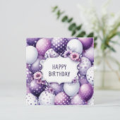 carte de joyeux anniversaire ballons violets  (Debout devant)
