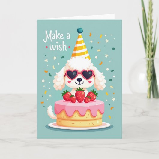 Carte de Joyeux Anniversaire Chien avec Gâteau (Devant)