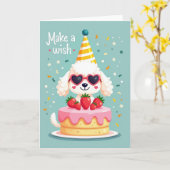 Carte de Joyeux Anniversaire Chien avec Gâteau (Fleur jaune)