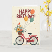 Carte de joyeux anniversaire de bicyclette douce (Fleur jaune)