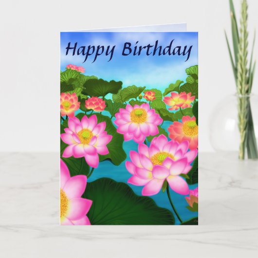 Carte de joyeux anniversaire de fleurs de Lotus (Devant)