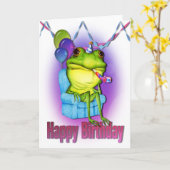 Carte de joyeux anniversaire de grenouille (Fleur jaune)