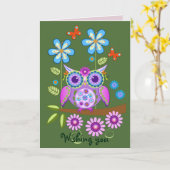 Carte de joyeux anniversaire de hibou de flower (Fleur jaune)