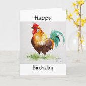 Carte de joyeux anniversaire de jeune coq (Fleur jaune)