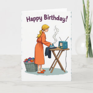 Carte de joyeux anniversaire de repassage cosy