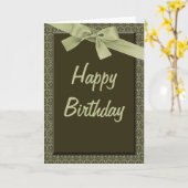 Carte de joyeux anniversaire de ruban de vert (Fleur jaune)