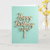 Carte de Joyeux Anniversaire en Bois Script (Fleur jaune)
