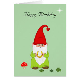 Carte de joyeux anniversaire Gnome heureux avec fe