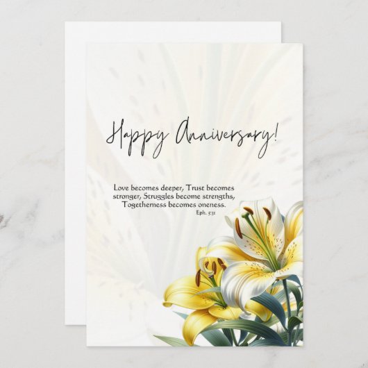 Carte de Joyeux Anniversaire JW Jaune & Lys Blancs (Devant / Derrière)