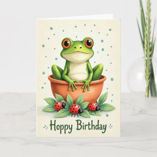 Carte de joyeux anniversaire pour amphibien en pot (Devant)