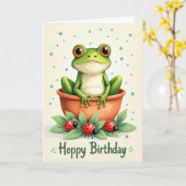 Carte de joyeux anniversaire pour amphibien en pot (Fleur jaune)