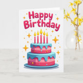 Carte de Joyeux Anniversaire Rose Bleu Gâteau (Fleur jaune)