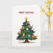 Carte de Joyeux Noël Arbre de Chat (Fleur jaune)