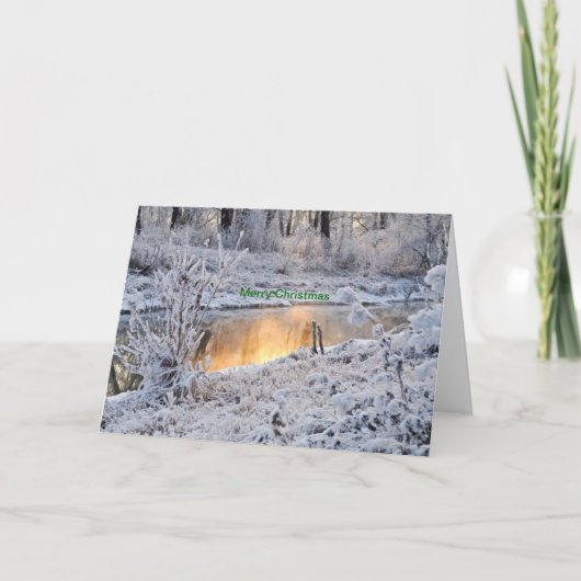 Carte de Joyeux Noël de lac de forêt de neige (Devant)