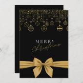 Carte de "Joyeux Noël" élégante noire et dorée (Devant / Derrière)