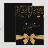 Carte de "Joyeux Noël" élégante noire et or (Devant / Derrière)