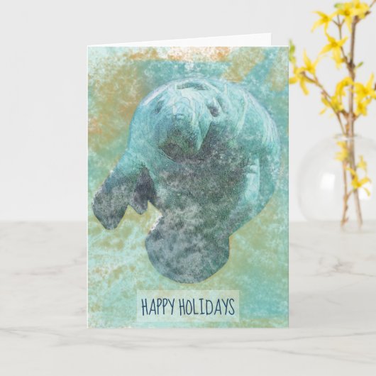 Carte de Joyeux Vacances Manatee Peint (Fleur jaune)