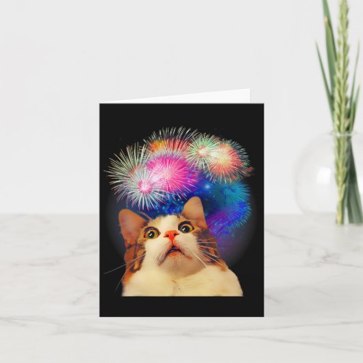 Carte De Juillet Feu d'artifice Entouré Chat (Devant)