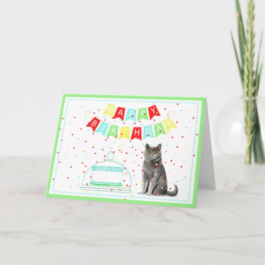 Carte De la bannière d'anniversaire du chat et de la car (Devant)