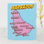Carte de la Barbade illustrée dans le style Pop Ar (Fleur jaune)