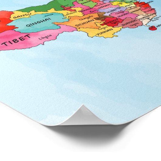 Carte de la Chine aquarelle affiche (Coin)