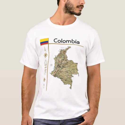 Carte de la Colombie + Drapeau + Titre T-shirt (Devant)