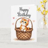 Carte de la corbeille de chaton mignon (Fleur jaune)