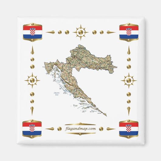 Carte de la Croatie + Magnet des drapeaux (Devant)