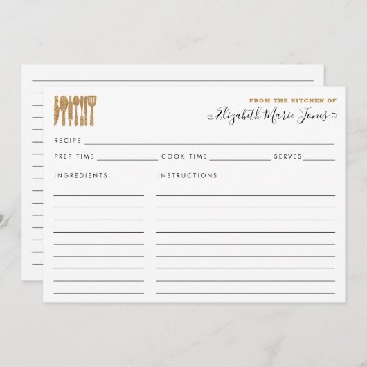 Carte De la cuisine d'or Ustensiles Script Recette (Devant / Derrière)