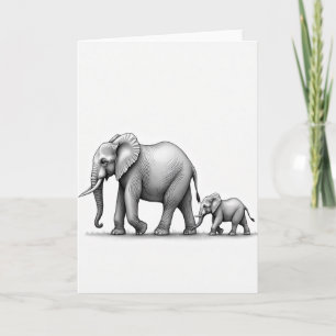 Carte de la famille d'éléphants en graphite