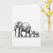 Carte de la famille d'éléphants en graphite (Fleur jaune)