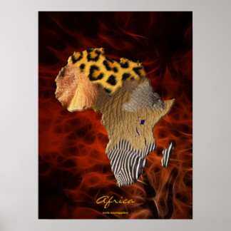 Carte de la faune en AFRIQUE 3D Poster de l'art fr