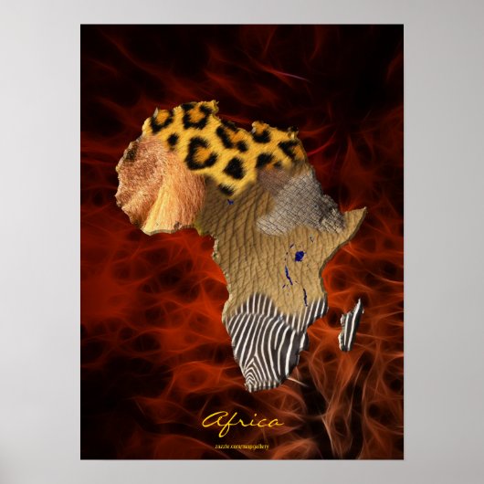 Carte de la faune en AFRIQUE 3D Poster de l'art fr (Devant)