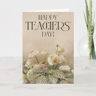 Carte de la fête des enseignants à fleurs beige ne