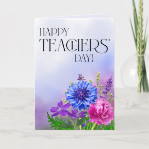 Carte de la fête des enseignants à fleurs bleues e