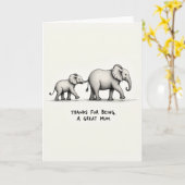 Carte de la Fête des Mamans Éléphants (Fleur jaune)