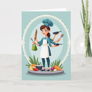 Carte de la fête des mamans multi-bras en cuisine