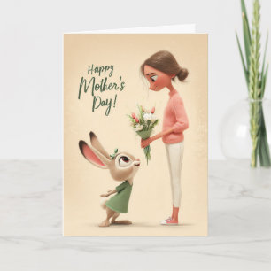 Carte de la fête des mères Adorable Lapin offrant