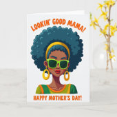Carte de la fête des mères Afro sarcelle (Fleur jaune)