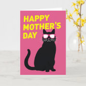 Carte de la fête des mères au chat fuchsia (Fleur jaune)