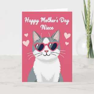 Carte de la fête des mères au chat rose rayé