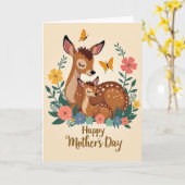 Carte de la fête des mères Cerf et Faon (Fleur jaune)