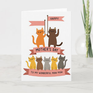 Carte de la fête des mères Chat qui agite la patte