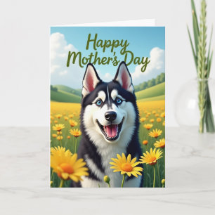 Carte de la fête des mères Chien et marguerites