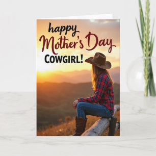 Carte de la Fête des Mères Cowgirl au coucher du s