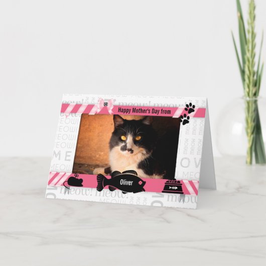 Carte de la fête des mères de Cat Pink Meow du chat (Devant)